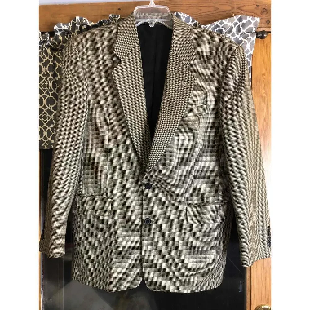 Machado Mens Black White 2Button Checked Blazer Jacket 40R